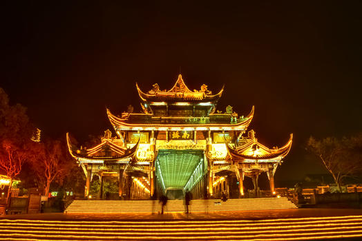 美丽的都江堰南桥夜景图片素材免费下载