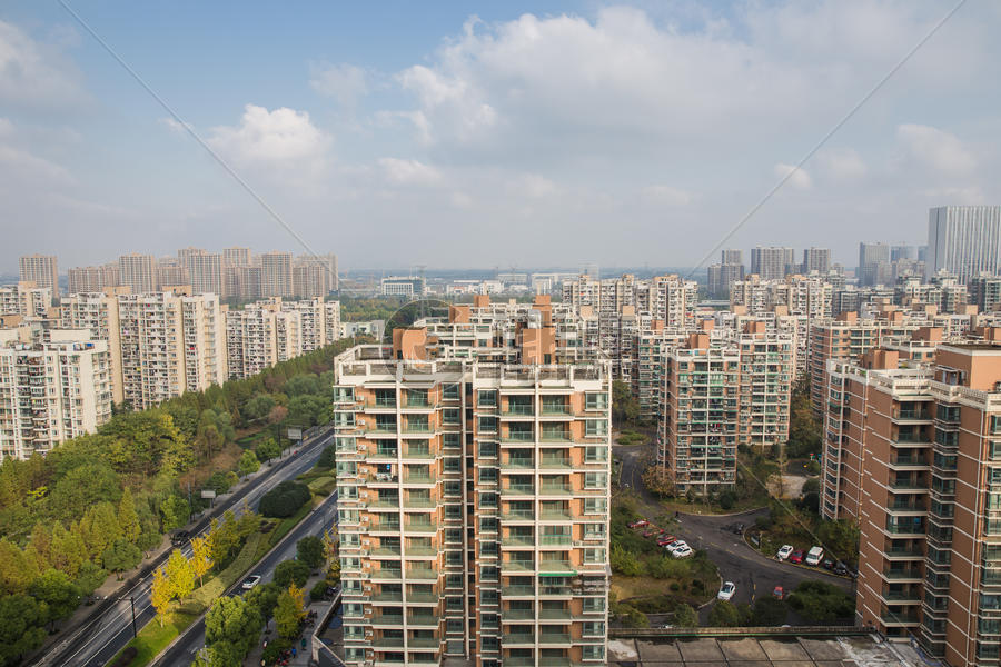 杭州高沙蓝天白云建筑图片素材免费下载