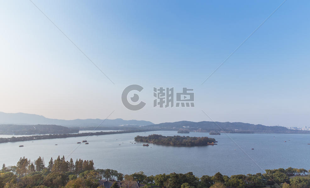 杭州西湖蓝天湖中岛图片素材免费下载