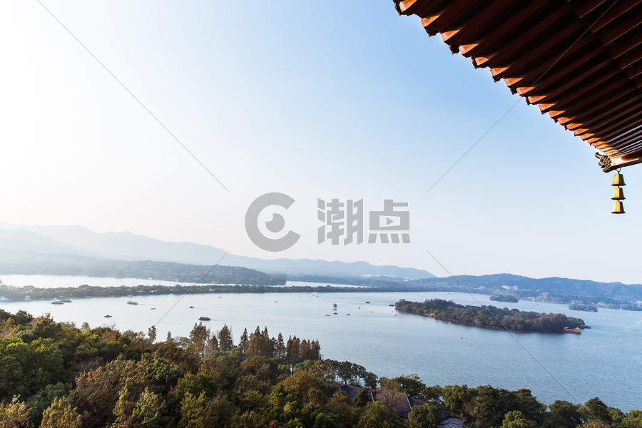 杭州西湖龙头屋檐湖中岛图片素材免费下载