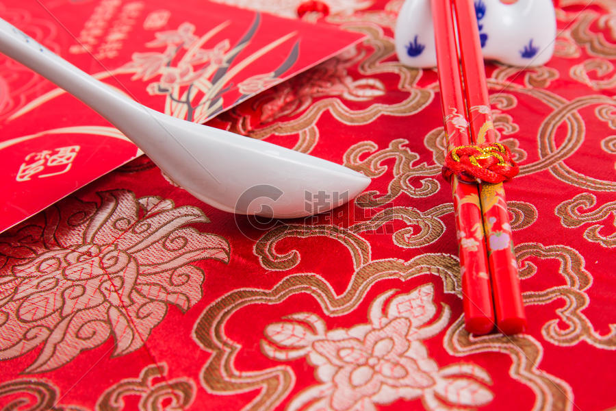 喜庆春节传统筷子汤匙图片素材免费下载