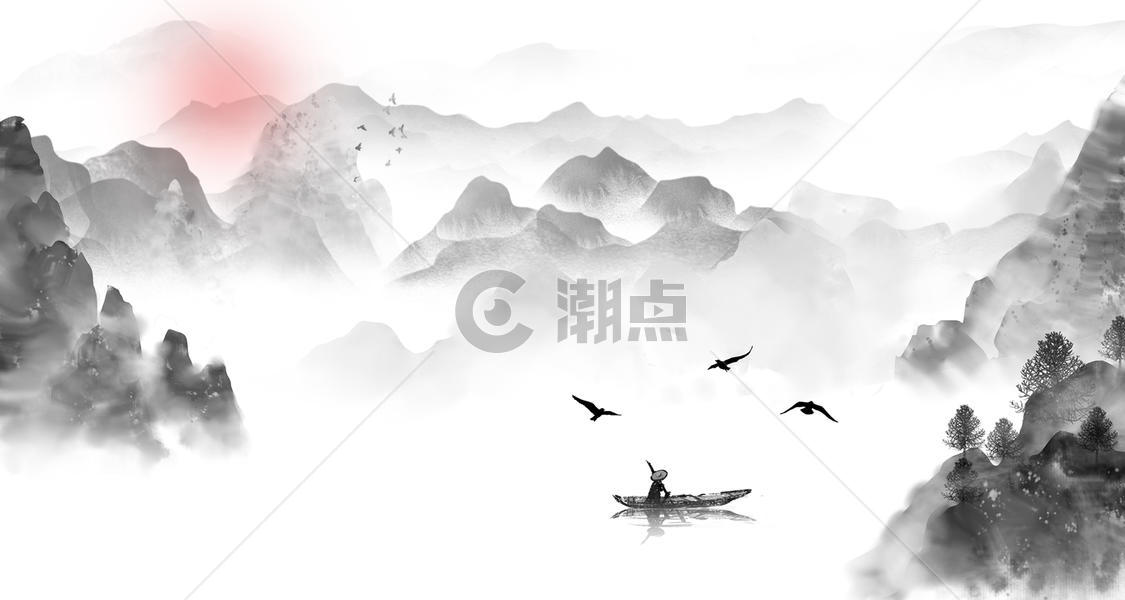 中国风夕阳渔船图片素材免费下载
