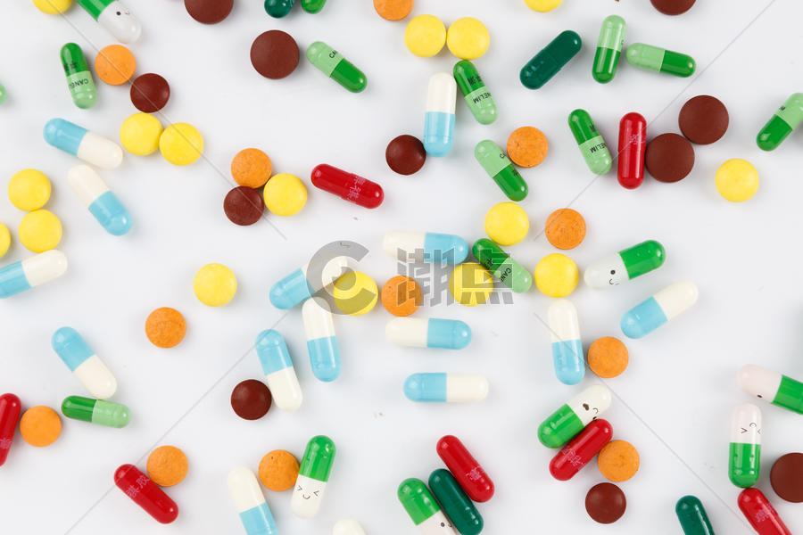 各种颜色彩色的药片和胶囊图片素材免费下载