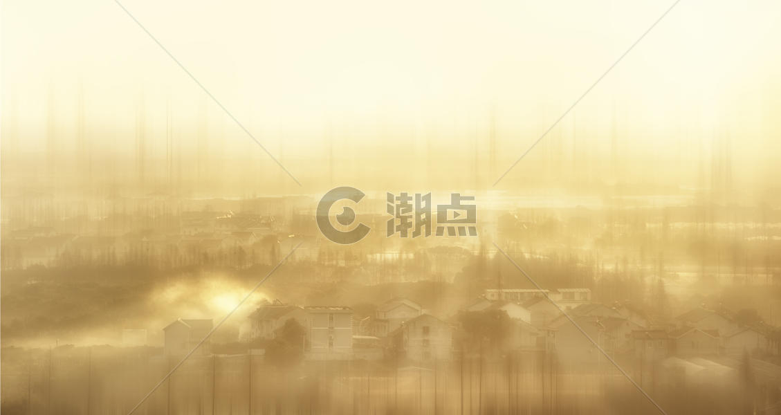 阳光下晨雾中的村庄图片素材免费下载