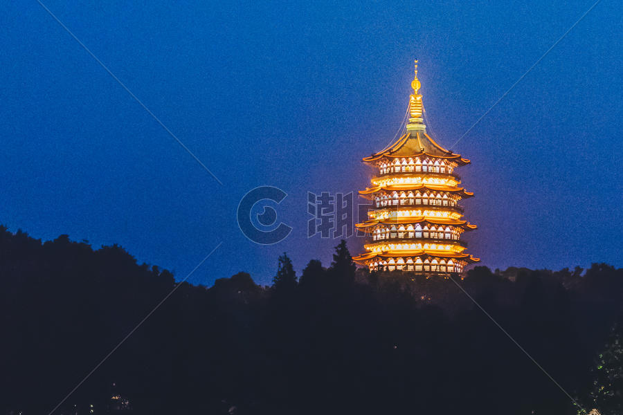 杭州 西湖 雷峰塔 灯光 璀璨图片素材免费下载