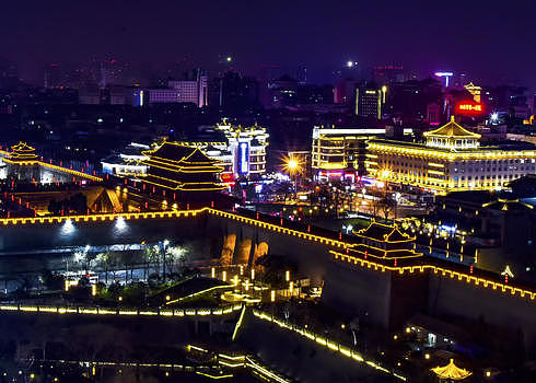 美丽的西安城墙夜景图片素材免费下载