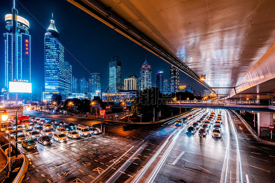 上海城市夜景车流图片素材免费下载