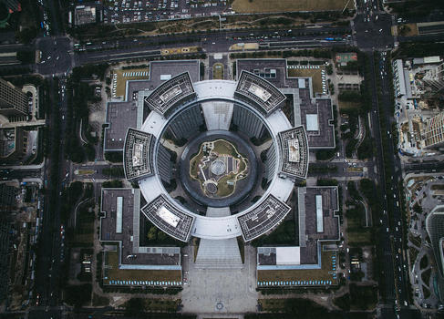 航拍圆形建筑杭州市民中心图片素材免费下载