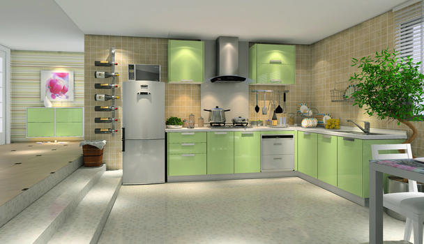 绿色厨房效果图图片素材免费下载