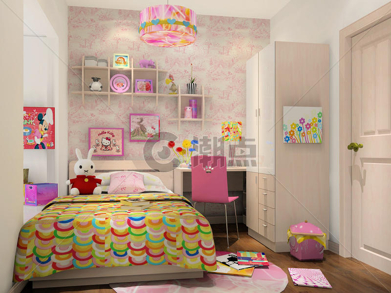 粉色系公主房效果图图片素材免费下载