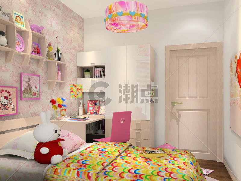 粉嫩色的儿童房效果图图片素材免费下载