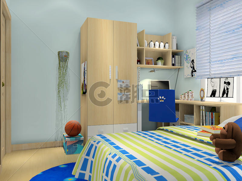 温馨的儿童房卧室效果图图片素材免费下载