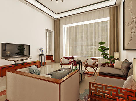 新中式客厅效果图图片素材免费下载