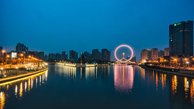 天津之眼傍晚夜景图片素材免费下载