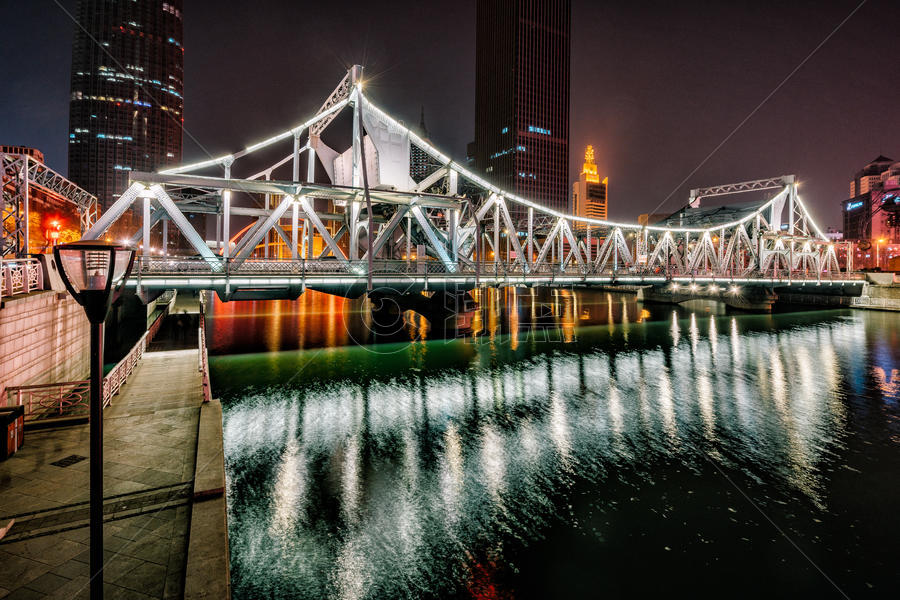 天津海河沿岸夜景图片素材免费下载