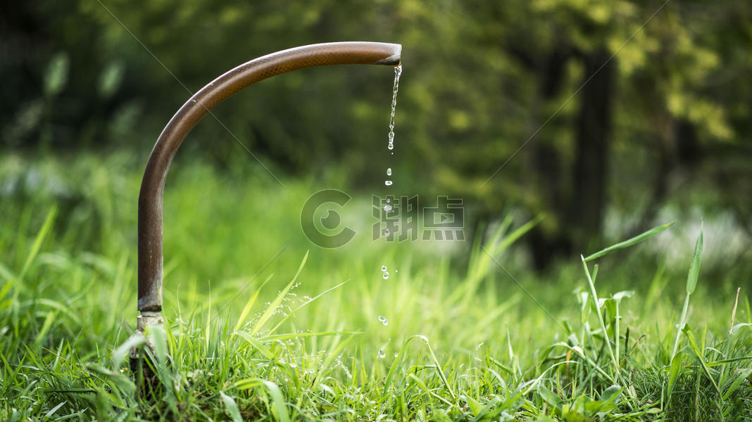 草坪里的水龙头滴水瞬间图片素材免费下载