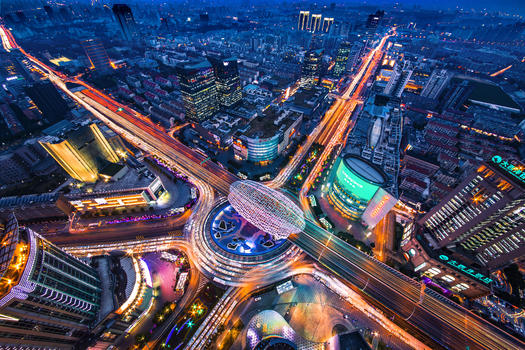 俯瞰上海五角场的夜景图片素材免费下载