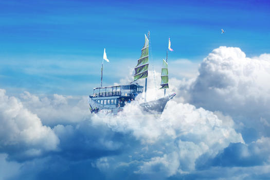 梦飞船在天空中飞行图片素材免费下载