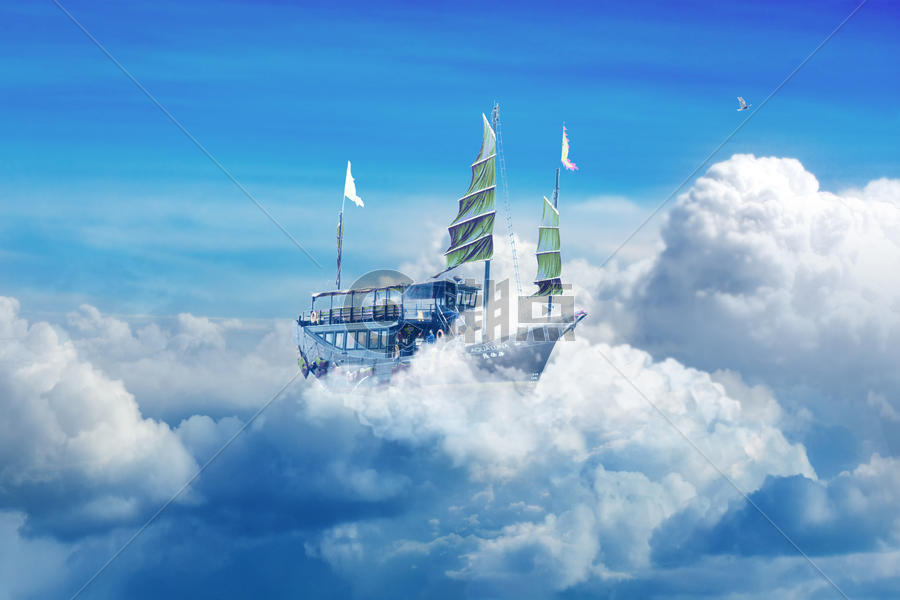 梦飞船在天空中飞行图片素材免费下载