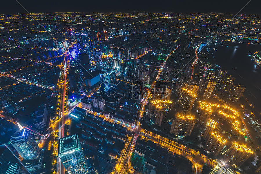 俯拍城市风光夜景图片素材免费下载