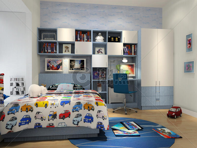 小清新儿童卧室效果图图片素材免费下载