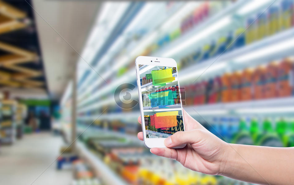 手机扫描超市货柜图片素材免费下载