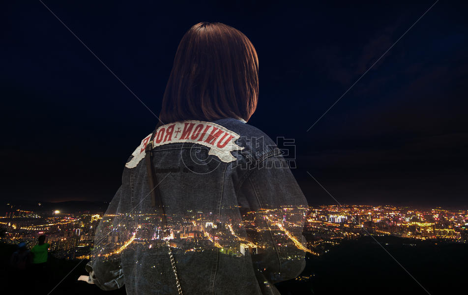 夜晚城市女人的背影图片素材免费下载
