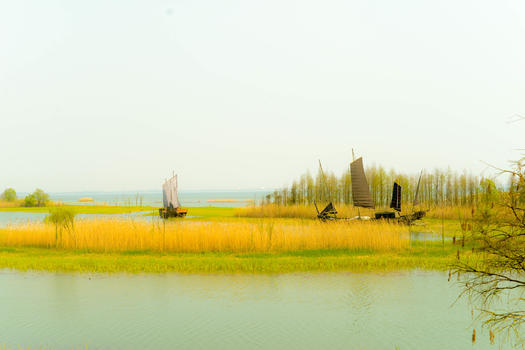 太湖国家湿地公园帆船与湖畔图片素材免费下载