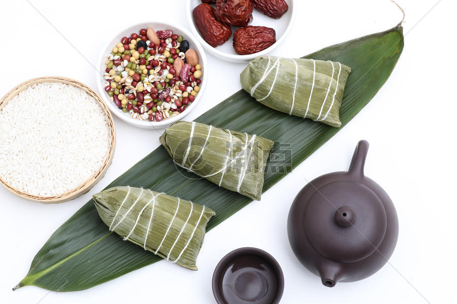 端午节粽子红枣糯米竹叶茶具图片素材免费下载
