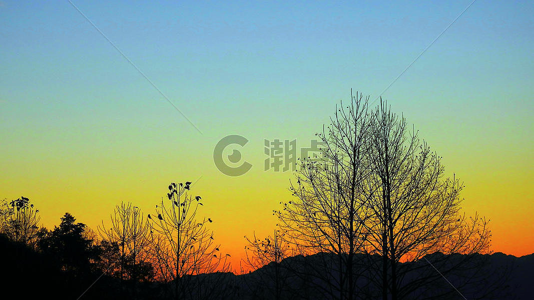 腾冲傍晚余晖落日夕阳晚霞下的树图片素材免费下载