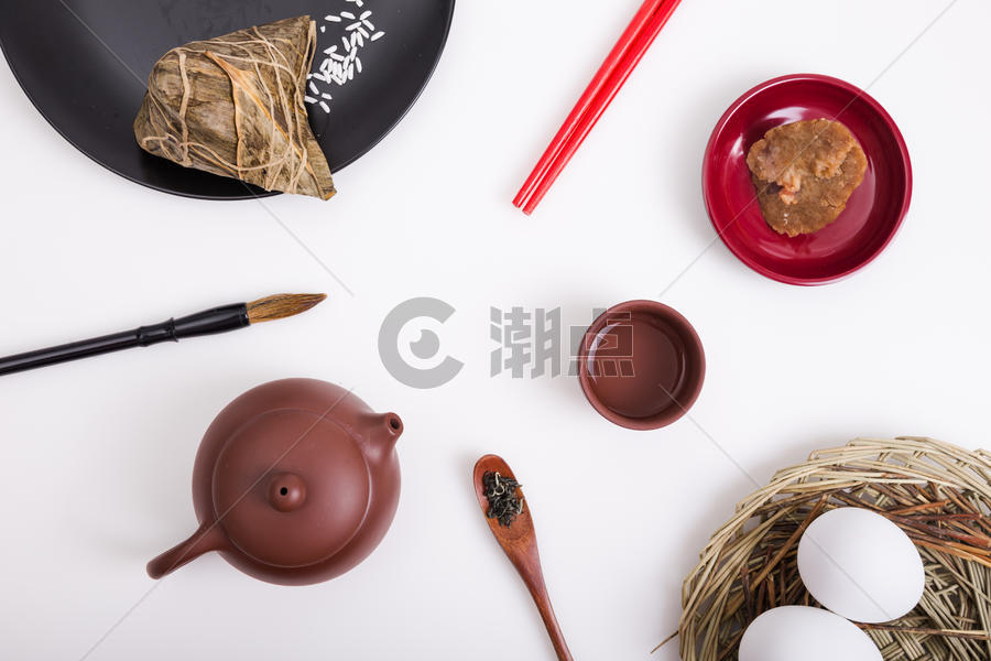 端午节食用粽子喝茶背景图片素材免费下载