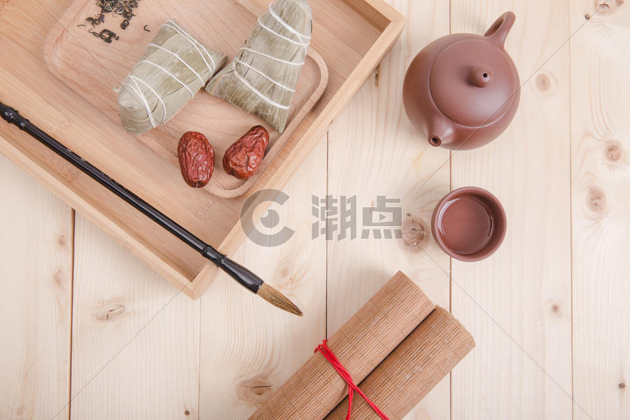 清新文艺端午茶艺与粽子桌面图片素材免费下载