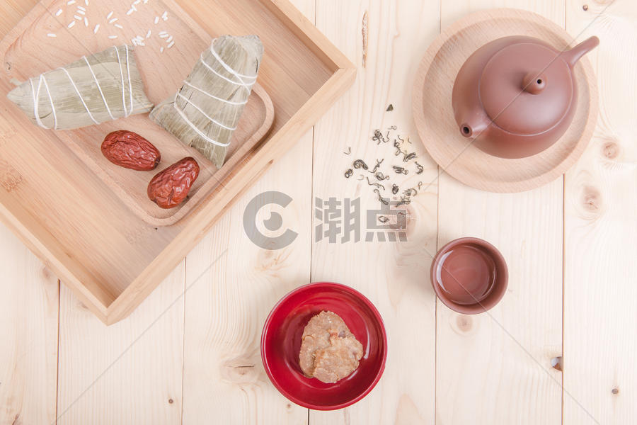 清新文艺端午茶艺与粽子桌面图片素材免费下载