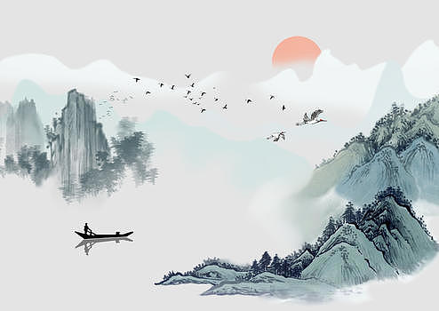 中国水墨风山水画图片素材免费下载