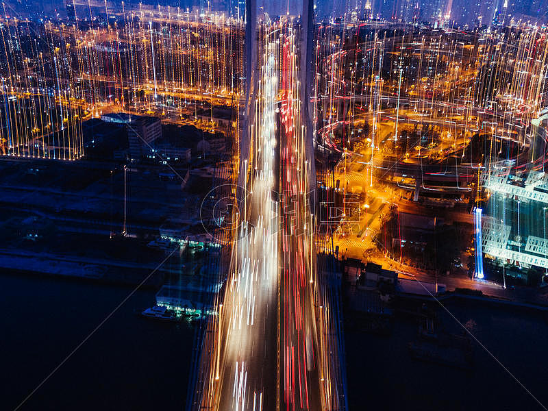 南浦大桥城市夜景灯光虚化图片素材免费下载