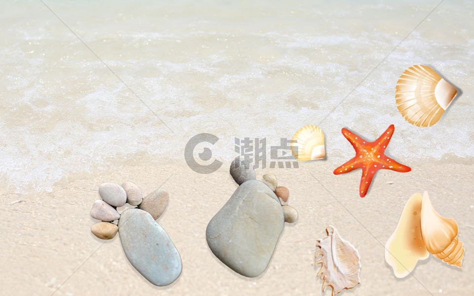 沙滩脚印唯美背景图片素材免费下载