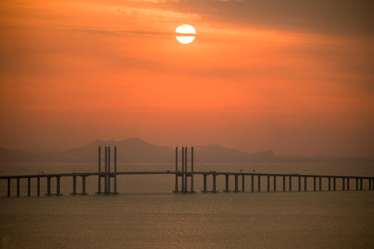 跨海大桥日落图片素材免费下载