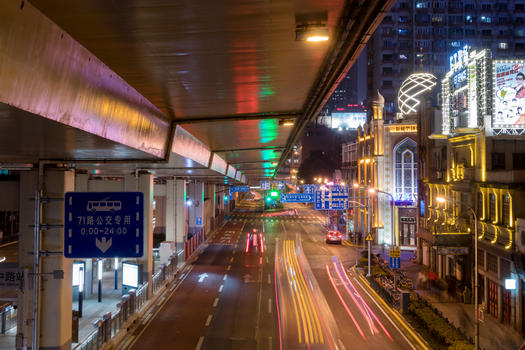高架下城市车流夜景图片素材免费下载