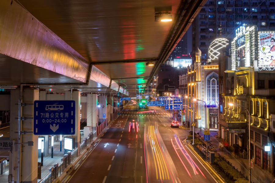 高架下城市车流夜景图片素材免费下载