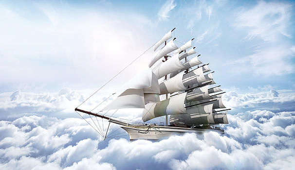 云海里的帆船图片素材免费下载