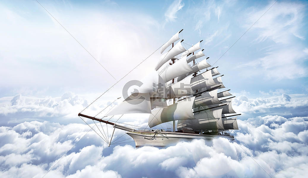 云海里的帆船图片素材免费下载