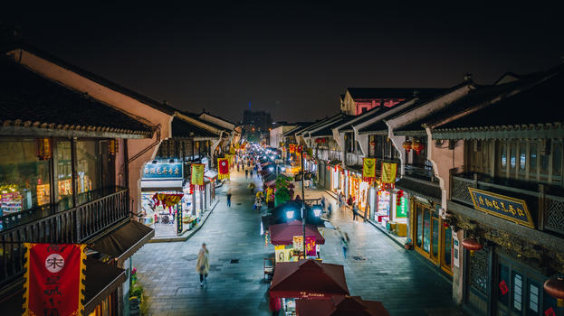 航拍杭州清河坊街图片素材免费下载