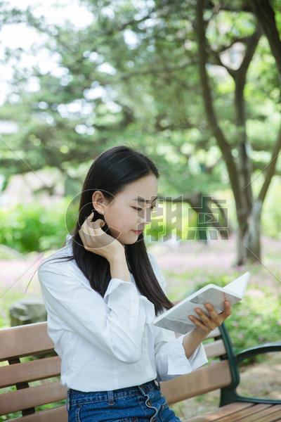 清新女大学生坐在椅子上看书图片素材免费下载