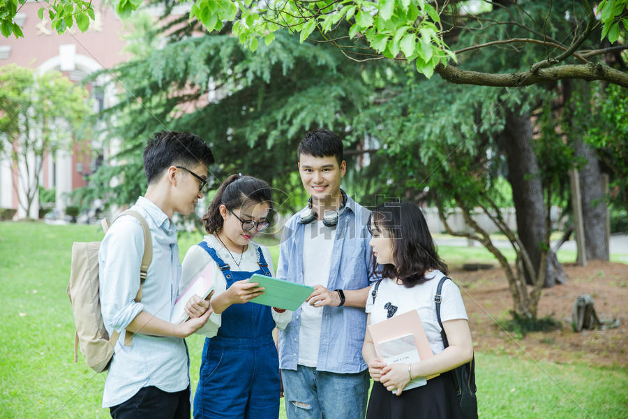青春的大学生们在草地上讨论摄影图5472*3648图片素材免费下载-编号649306-潮点视频