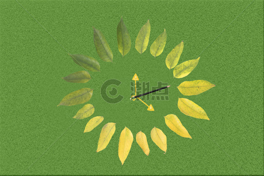 绿色树叶环保时钟图片素材免费下载