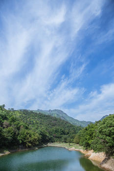 大气水库山脉蓝天白云风景图片素材免费下载