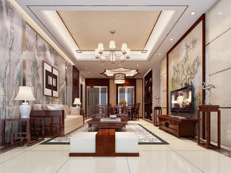 新中式客厅设计效果图图片素材免费下载