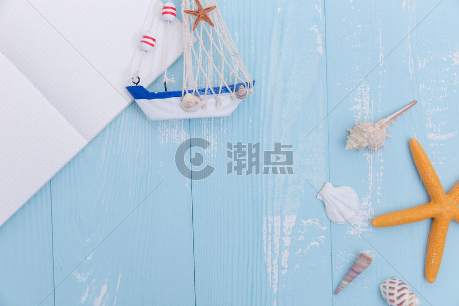 夏日蓝色木板帆船海星素材图片素材免费下载