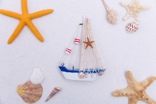 夏日沙滩海星帆船素材图片素材免费下载