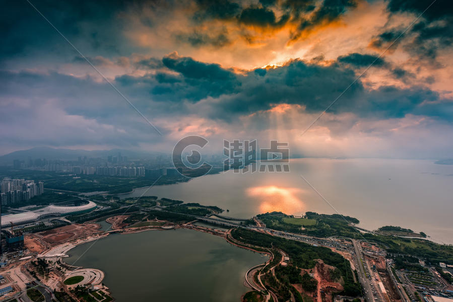 深圳湾的霞光图片素材免费下载